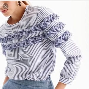 J crew tiered ruffle top in mixed stripe 10 tall